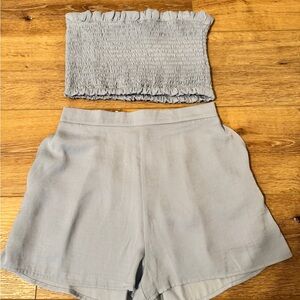 Lulu's Light Blue High Waist Tube Top and Shorts Set